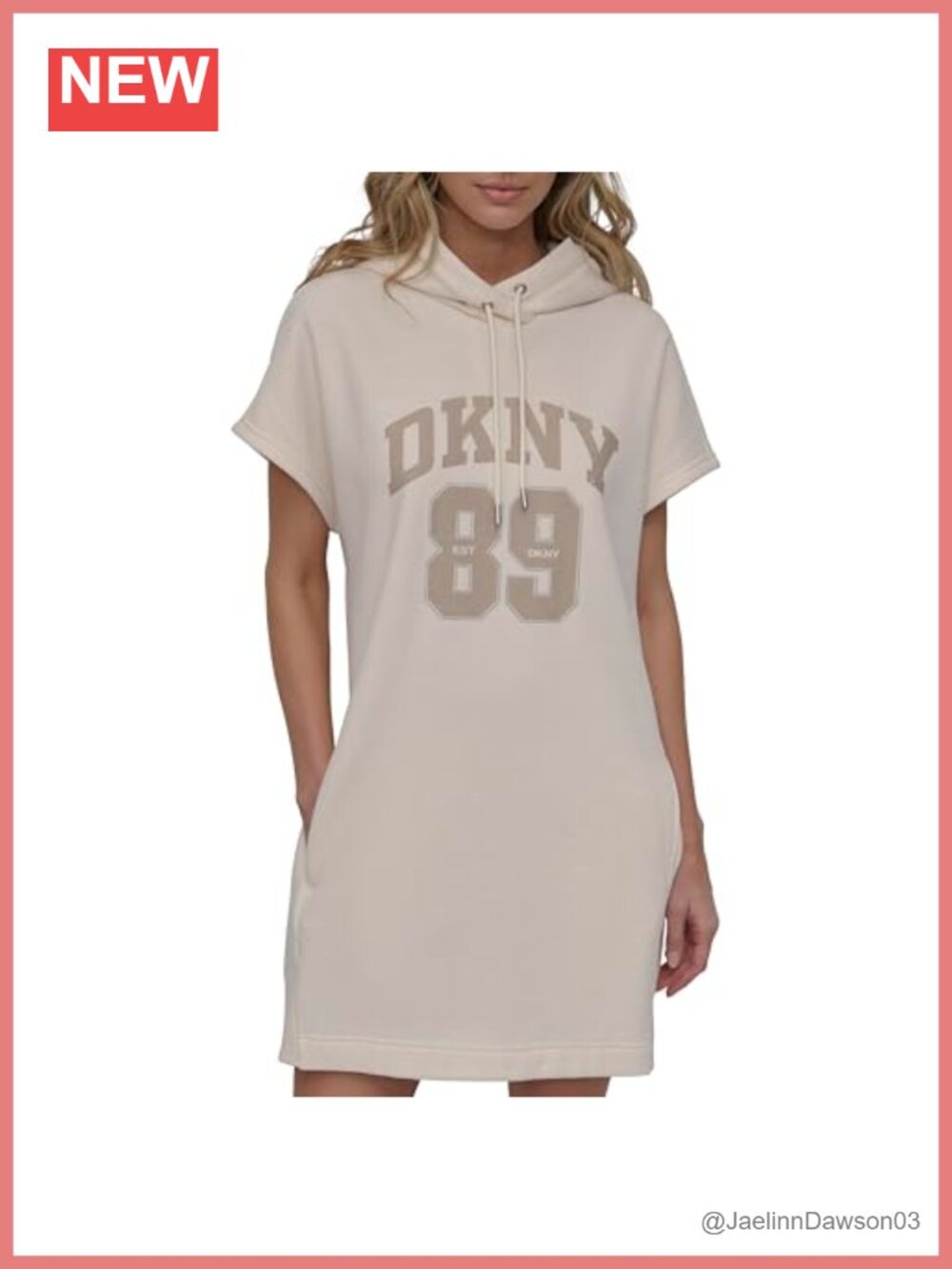 Rhinestone Logo Fleece Hoodie Dress Short Sleeve A-Line Above Knee